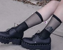 TSK1130 Womens Black Ribbed Glitter Sock