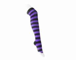 TSK1144 Black & Lavender Striped Thigh High Sock Womens