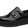 V9115 Black 2-Buckle Strap Wingtip Creeper Womens