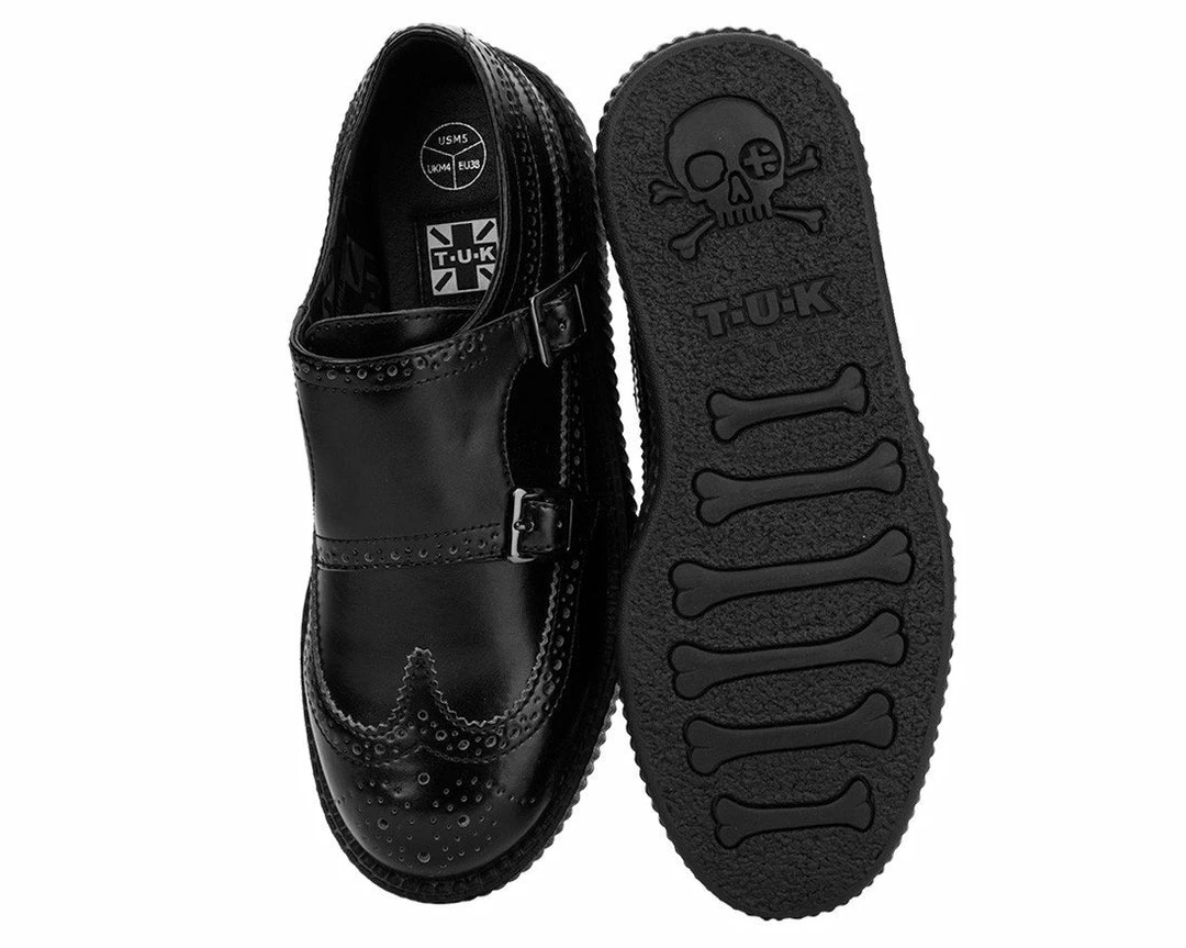 Discount β€οΈ V9115 Black 2-Buckle Strap Wingtip Creeper π© Womens π 4 V9115 Black 2-Buckle Strap Wingtip Creeper Womens