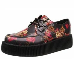 V9139 Womens Black Skull & Roses Creeper