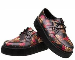 V9139 Womens Black Skull & Roses Creeper