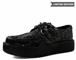 V9318 Womens Black & Chrome Paint Splatter Creeper
