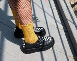 V9741 Womens Black & White Checkered Strip Viva Mondo Creeper